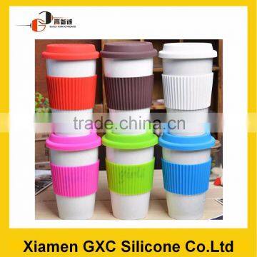 Multi-function Colorful Heatproof silicone coffee cup sleeve