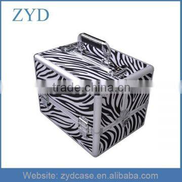 Aluminium zebra cosmetic organizer hair stylist makeup train case, ZYD-ML963