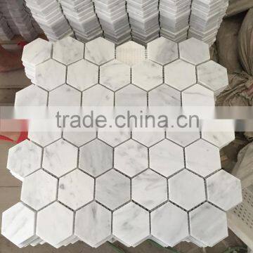 Carrara white honed hexago mosaic tiles