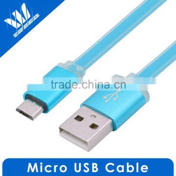 LED Aluminum shell Flat Micro USB Data Cable High Speed Sync and Charging Cable