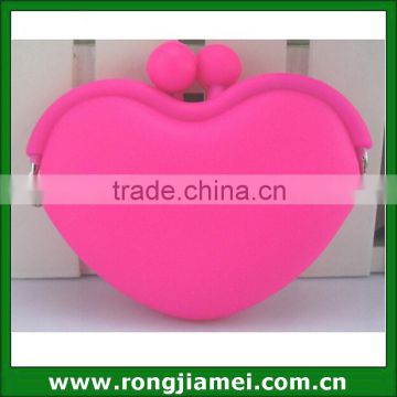 Cute Silicone Custom Print Red Heart Shaped Coin Purses For Ladies