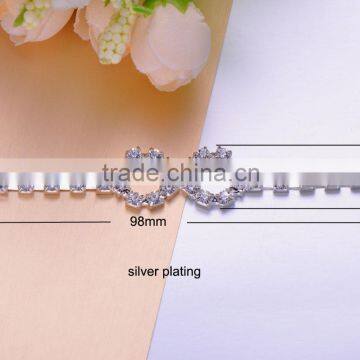 (M0927) 98mmx15mm,fit for 9mm ribbon, rhinestone connector for hair jewelry,silver plating