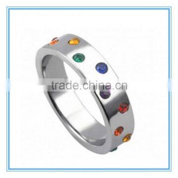 Gay Pride Wedding Band Rainbow stainless steel ring Colored Stones