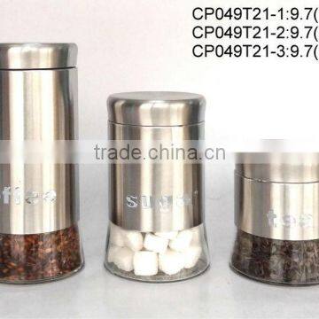 CP049T21 round glass jar with metal casing