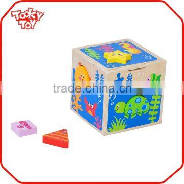 ASTM Small Natural Colored Shape Sorting Block Wooden Toy Box