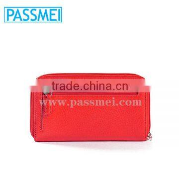 Top Quality Leather RFID Blocking Women Zipper Red Checkbook Wallet photo-3