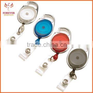 Carabiner Style Retracting ID card Metal Plastic Yoyo Badge Holder Reel With Mateal Clip And Vinyl Strap