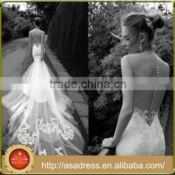 AR01 Long Train Sexy See Through Mermaid Wedding Dress Custom Made