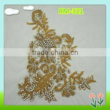 2015 Newest sew on gold bead applique with rhinestone                        
                                                Quality Choice