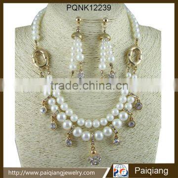 Latest western style wedding pearl necklace and earring jewelry set