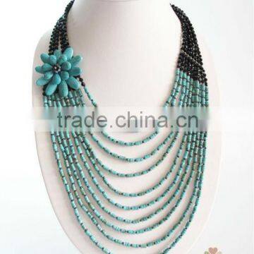 Turquoise with Gemstones Beaded Long necklace Set Handmade JN279