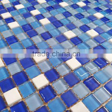 Blue Bathroom Crystal Glass Marble Mosaic Tile