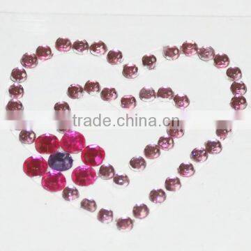 Custom dazzling heart shape acrylic rhinestone sticker 3d colored acrylic rhinestone sheet decorative crystal sticker