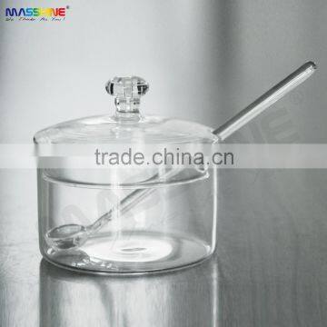 Manufacturer Unique Clear Honey Bee Glass Jar Lidded Condiment Pots Spice Jars Sugar Bowls with Spoons