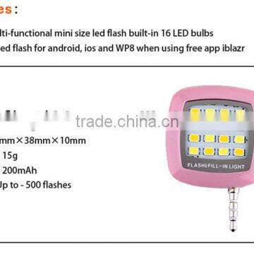 Top Selling Camera Flash Light For IOS Android Mini Portable 3.5mm Jack Smart Selfie 16 LED Camera Flash Light
