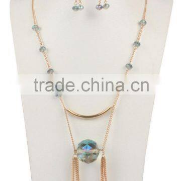Glass Beads With Chains Tassel 22K Gold Kundan Necklace Set