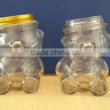 Food Use and Eco-Friendly Feature glass storage jar in bear shape glass jar 350ml/glass bear shape jar