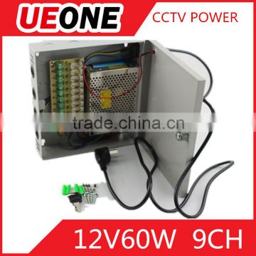 High quality 12V5A CCTV power box 9channel output 60W 12V switching power supply