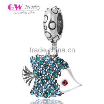 S326 Globalwin Bracelet Charm Fish Design Micro Paved Pendant Charm In Silver