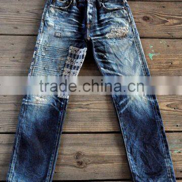 Custom High quality vintage wash distressed Japanese selvedge jeans denim selvedge denim jeans (LOTV025)