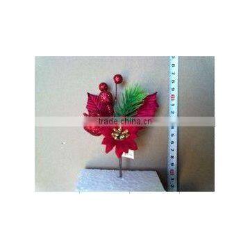 poinsettia artificial flower/Christmas fruit pick/Christmas glittering decorations