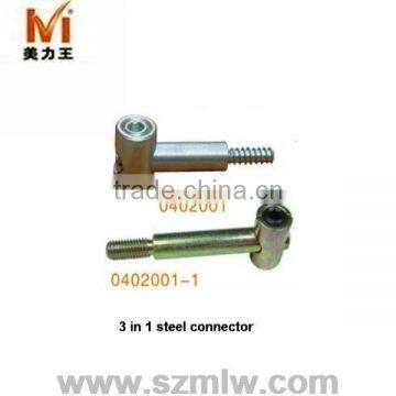 Zinc-plated 3 in 1 steel tube furniture connector