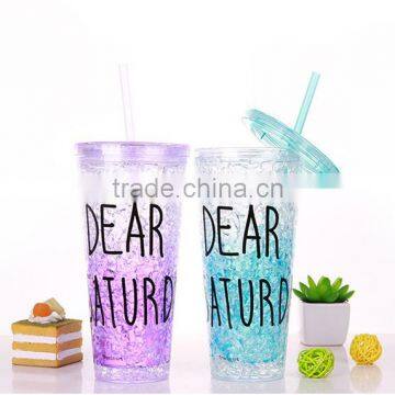 Double Wall Plastic Drinking Mug With Straw Summer Ice Cup photo-3