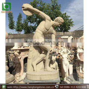 Marble Stone Carving Sport Discus Throw Man Statue for Garden Decoration