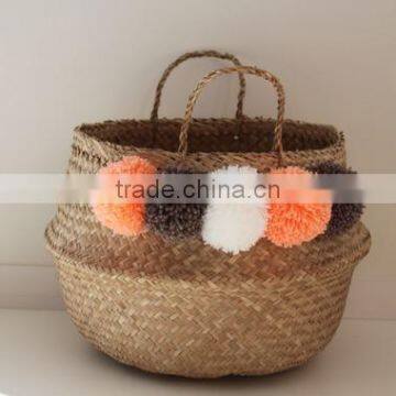 Decor Seagrass Baskets With Pompoms/ Seagrass Storage Baskets photo-4