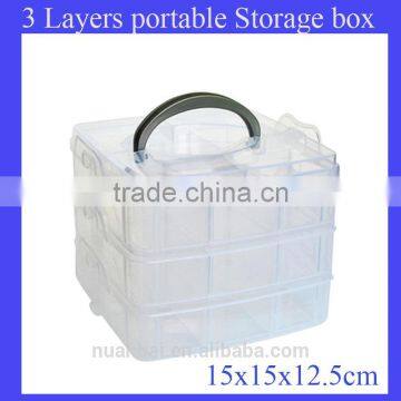 15x15x12.5cm 3-Tier Clearly Organizer Cosmetic Adjustable Snap & Stackable Storage Box