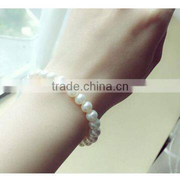 hottest 8-9mm white round freshwater pearl love bracelet