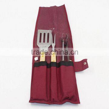 3 Pcs Wooden Handle Stainless Steel Manual Barbeque Fork Spatula Kitchen Food Serving Tong Set photo-2