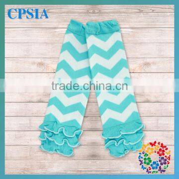 White and Aqua Blue Color Chevron Baby Child Leg warmer with Aqua Blue Ruffled