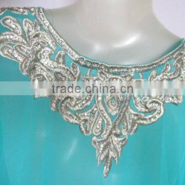 AQUA BLUE EMBROIDERED Georgette CAFTAN Kaftan Tunic Poncho Zip Cover up photo-5