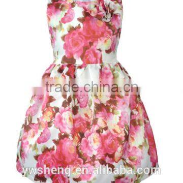 2016 Summer New Big Flower Printing Sleeveless Dress Bowknot Vest Girls Skirt photo-2