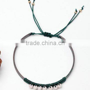 unique cord woven knotted metal bangle diy adjustable string woven alloy bangle with stone beads charms