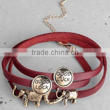 Custom Own Words Multiwrap Genuine Leather Bracelets Diy Animal Charms Red Leather Bracelets for Couple Gifts 2017 photo-3