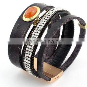 Genuine Leather Cuff Bracelets,girls Leather Heart Bracelet,crystal Gift Bracelets With Magnetic Clasp photo-2