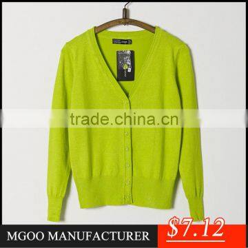 MGOO Cheap Price Stock Merino 100% Cotton Women Cardigan Sweaters Long Sleeves Melon Red Plain Outwear