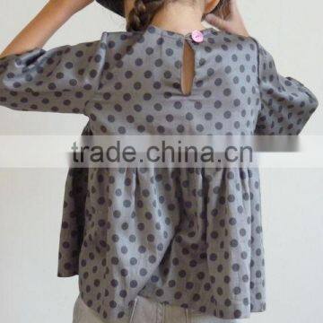 Kids Girls Ruffle Long Sleeve Shirts Grey Dots Cotton Custom Latest New Model Kids Girls Shirts photo-2