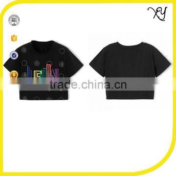 Women Short Sleeve Summer T-Shirt Black Crop Top T-shirt With Printing Design photo-2