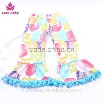 Ruffle Hem Blue Top With Owl Animal Prints Ruffle Pants Outfits Set Toldder Girl Clothing Set LBYTZ001-37 photo-5