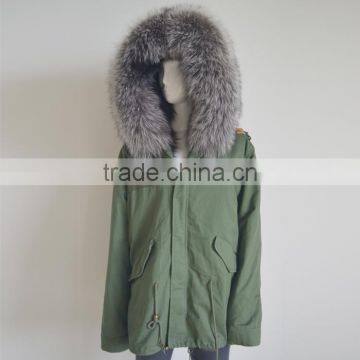 Myfur Latest Luxury Ladies Parka with Real Silver Fox Fur Lining and Hood