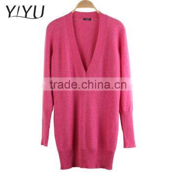 High Quality plain knit Deep V Neck 100% Cashmere Women Sweater