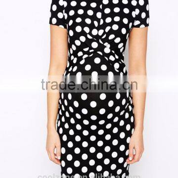 2016 Latest Body Conscious Polka Dot Maternity Dress With Cross Front