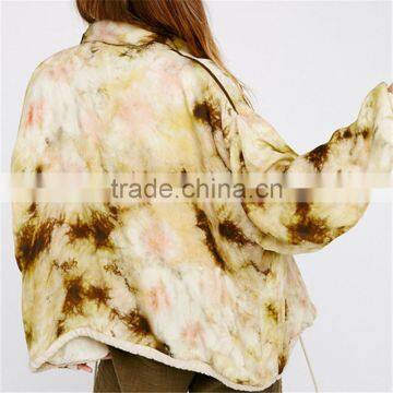 2017 Oem Women Tie Dye Spread Collar Coat With Drawstring Waist photo-2