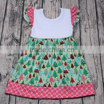 Children Dress 2017 Cotton Christmas Trees Patterns Wholesale Kids Clothes Ruffle Sleeve photo-2