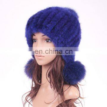 Fashion stylish women knit weaven fur hat mink/fox fur winter hat