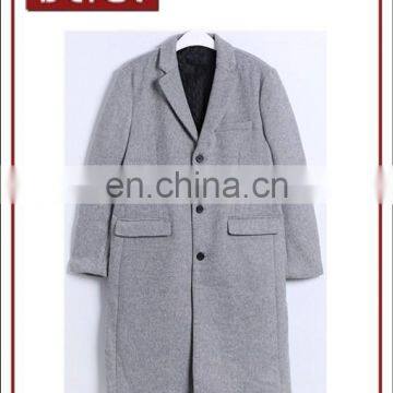 Lapel Style Soild Color Long Coats for Men with Contrast Buttons