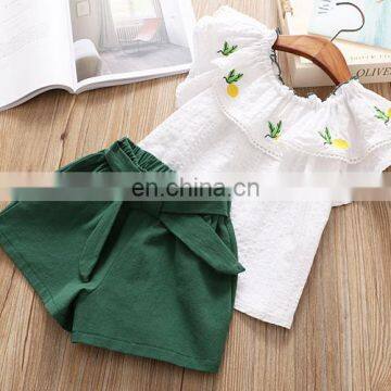 Summer Short-sleeved Embroidered Shirt and Shorts With Lotus Collar 2pcs Beautiful Baby Girl Boutique Summer Suit photo-2